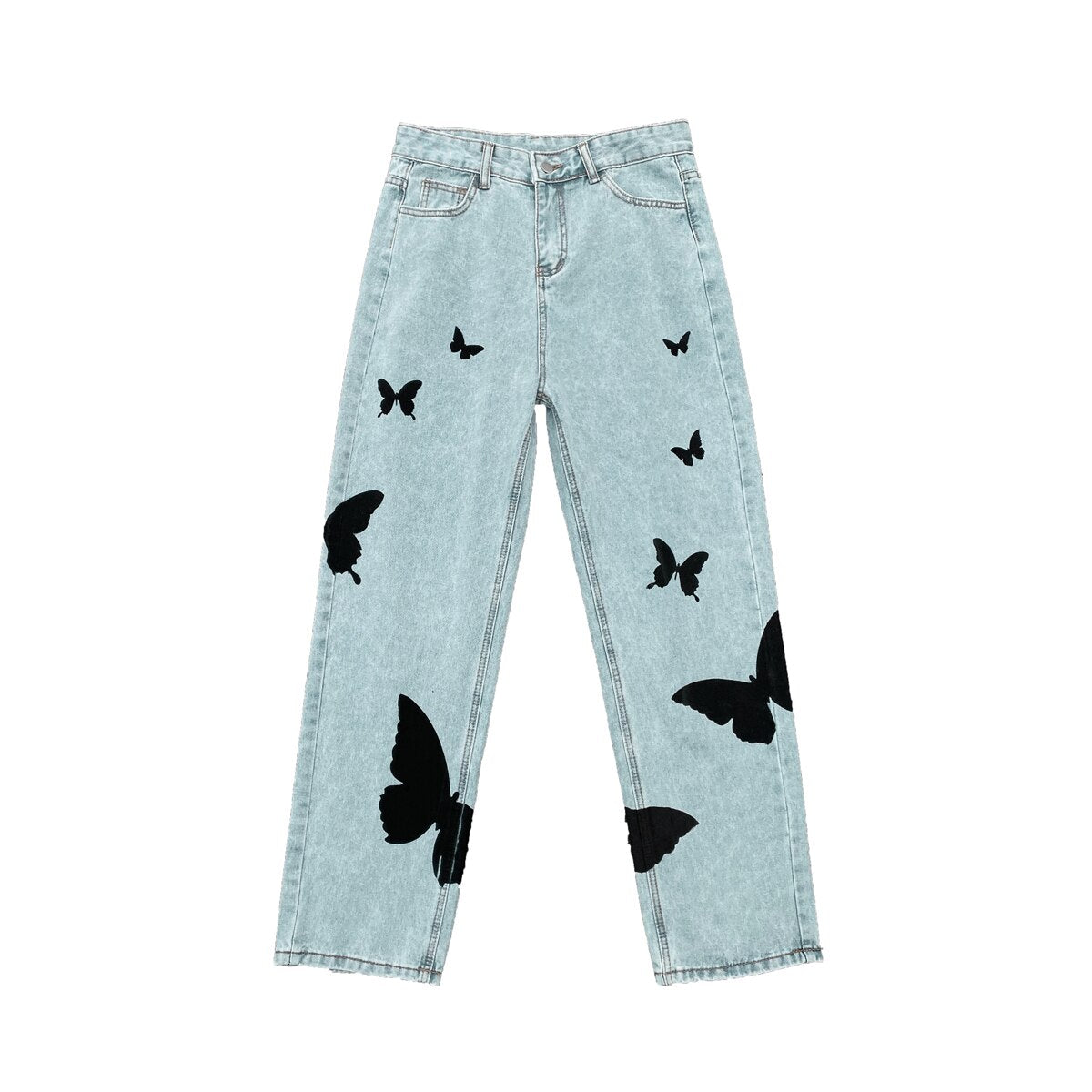 Autumn Butterfly Print Jean Pants Men Baggy Casual Jeans Denim Pants Fashion Streetwear Straight Trousers Couple Clothing