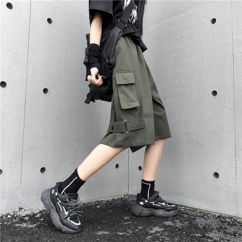 Men Women's Cargo Shorts Korean Students Loose Summer Wide Leg Casual Short Pants Retro Punk Style Streetwear Unisex Hip Hop