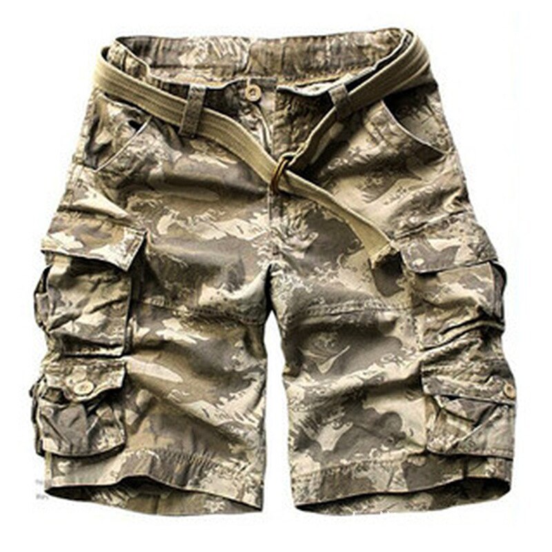 Summer Cargo Shorts Men Many Pocket Camouflage Half Trousers Short Casual Loose Camo Shorts Knee length With Belt Bermuda Male