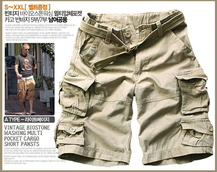 2023 New Summer Multi-pocket Camouflage Mens Shorts Casual Loose Camo Knee-length Mens Cargo Shorts With Belt S-3XL