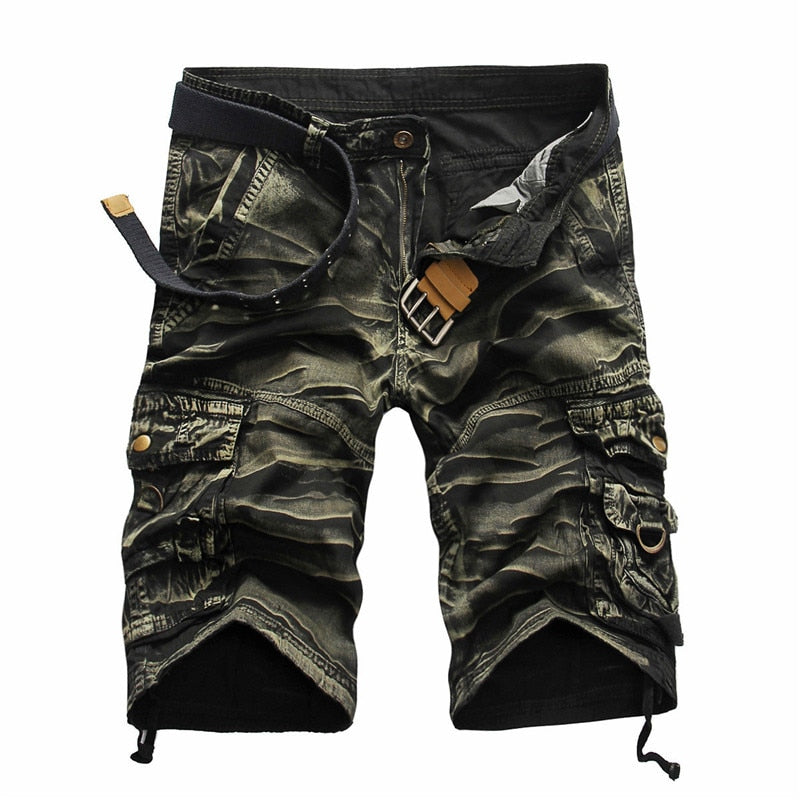 Men Cargo Shorts (not include Belt) Casual Loose Short Pants Camouflage Military Summer Knee Length Shorts Men