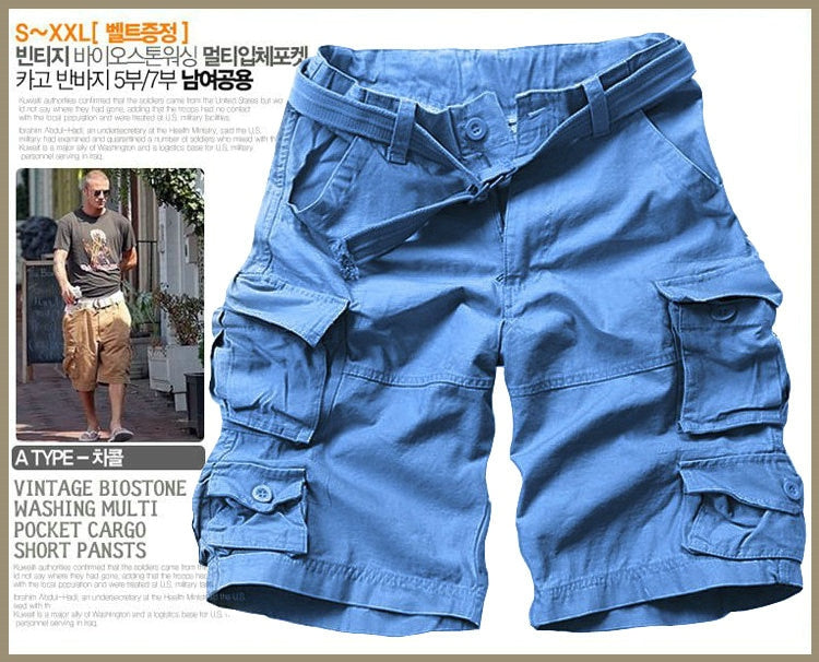 2023 New Summer Multi-pocket Camouflage Mens Shorts Casual Loose Camo Knee-length Mens Cargo Shorts With Belt S-3XL