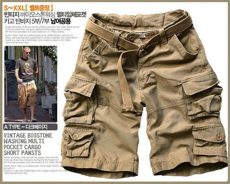 2023 New Summer Multi-pocket Camouflage Mens Shorts Casual Loose Camo Knee-length Mens Cargo Shorts With Belt S-3XL