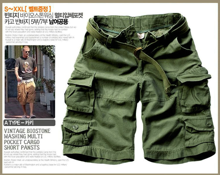 2023 New Summer Multi-pocket Camouflage Mens Shorts Casual Loose Camo Knee-length Mens Cargo Shorts With Belt S-3XL