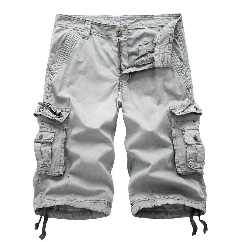 2023 new arrivals fashion men cargo shorts knee length solid color multi pockets loose overalls 30-38 drop shipping ABZ280