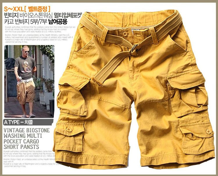 Summer Cargo Shorts Men Many Pocket Camouflage Half Trousers Short Casual Loose Camo Shorts Knee length With Belt Bermuda Male