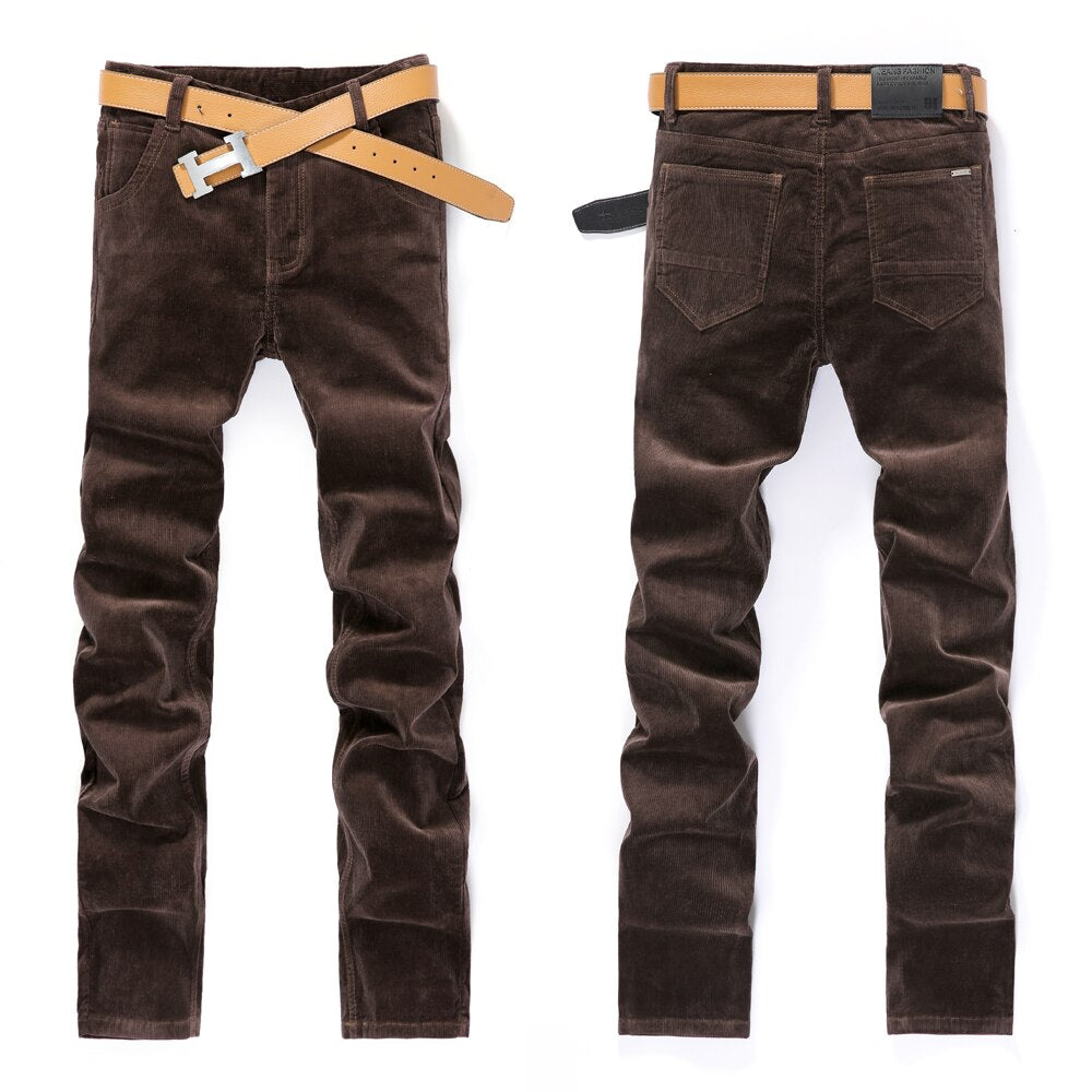 2023 New Autumn Men's Thick Corduroy Stretch Casual Pants Classic Style Khaki Slim Trousers Male Brand Clothes