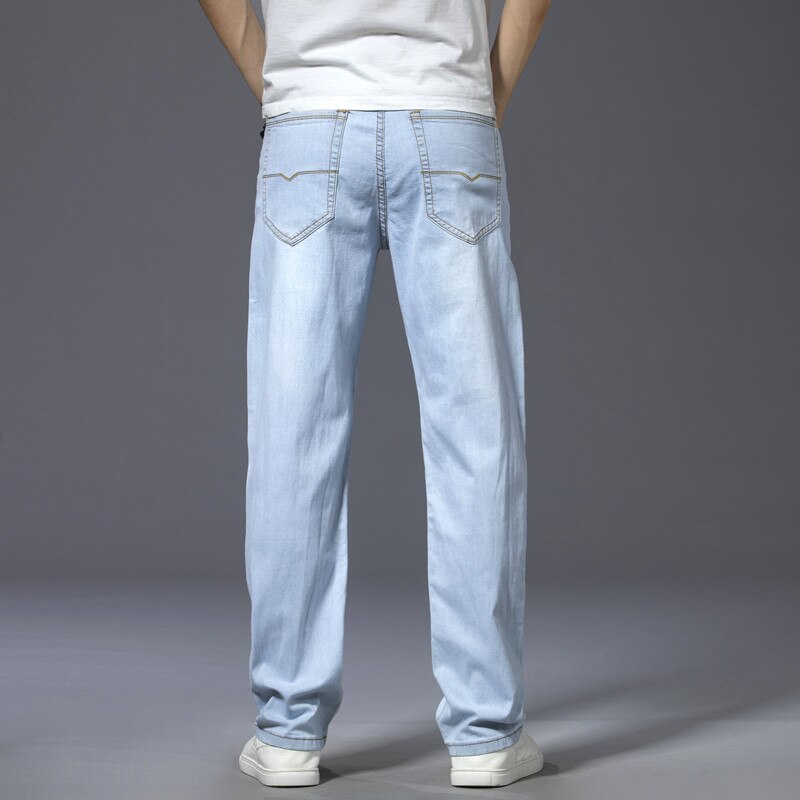 Summer New Business Casual Light Blue Jeans Comfortable and Soft High-quality Cotton Stretch Men's Straight Brand Trousers