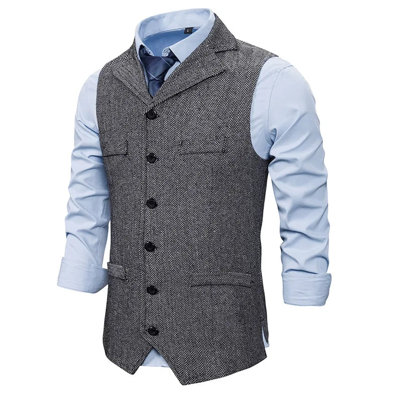 Autumn Business Vest Men's Clothing Male Lapel Casual Men Suit Vest With Pockets Vest Outerwear Chaleco Hombre