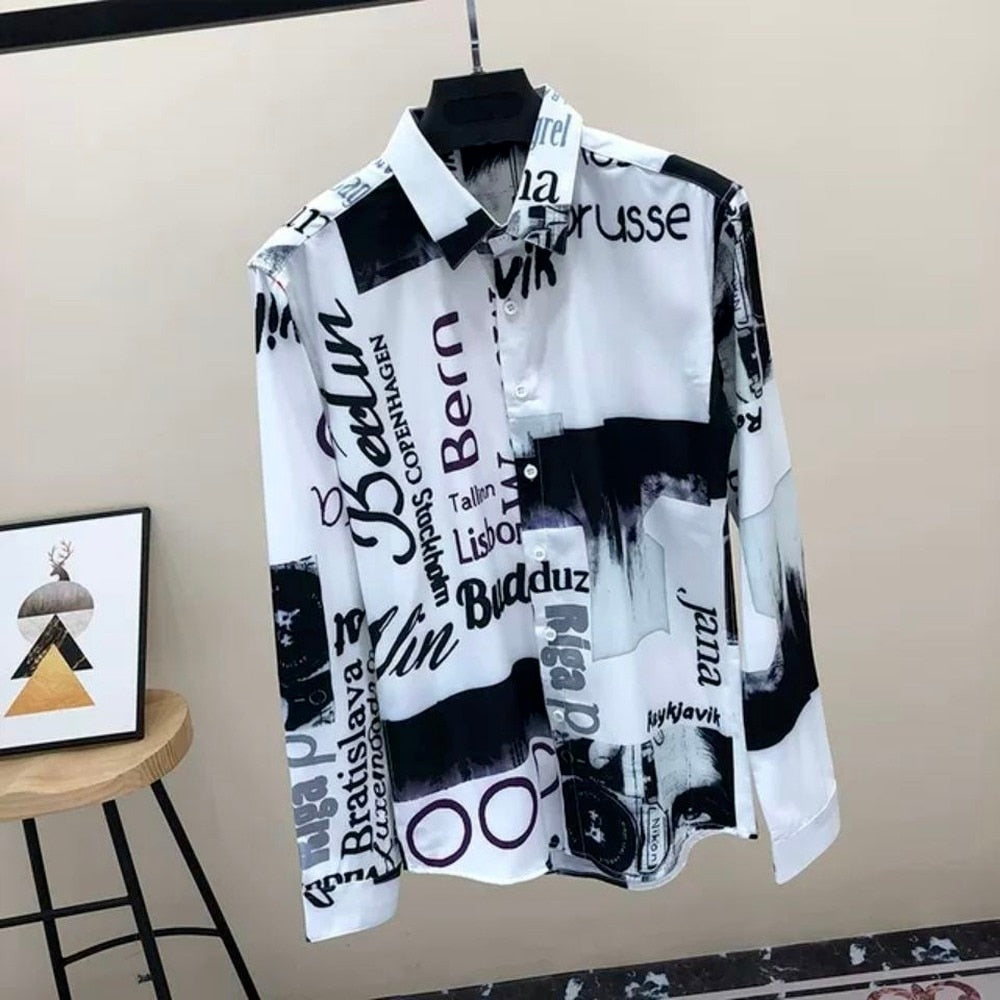 Men's Floral Shirt, Long-sleeved Korean Style Slim Trendy Casual Shirt Mens Fashion Clothing Trends  Oversized Button Up Shirt