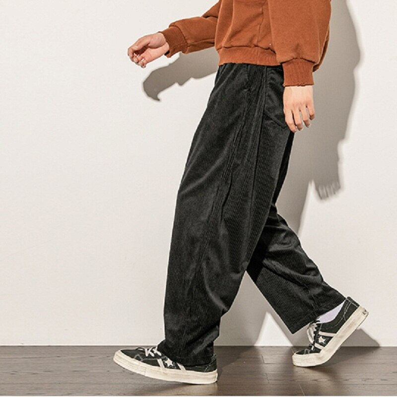 Casual Pants Men loose staight trousers boy baby Elastic waist mens joggers corduroy trousers sport solid fashion Spring pants