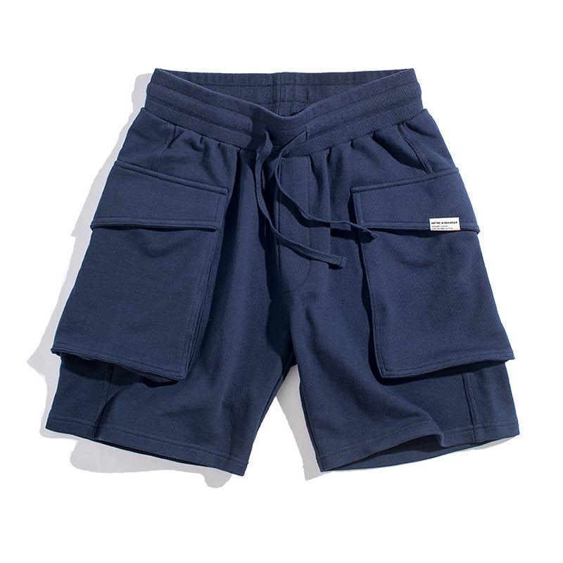 Maden Navy Blue P44 Cargo Joggers Shorts Men Loose Cotton Large Pocket Work Tactical Short Pants Amekaji Casual Knitted Shorts