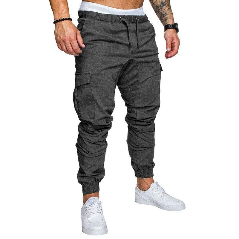 Men Cargo Jogger  Pants Autumn Hip Hop Street wear Loose Trousers Multi Pocket Solid Color Overalls GYM Sports Wear