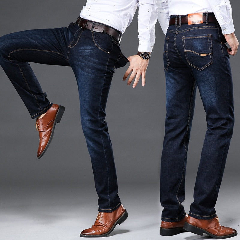 42 44 Spring and Autumn New Classic Men's Large Size Jeans Fashion Business Casual Stretch Slim Black Blue Men's Brand Pants