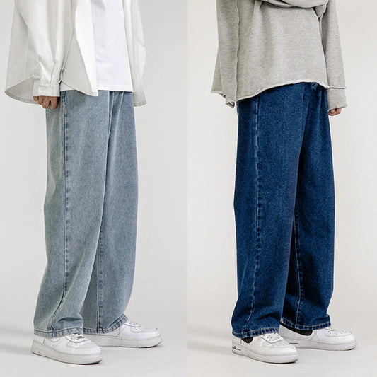 Korean Fashion Men Wide Leg Jeans 2024 spring New Streetwear Straight Baggy Denim Pants Male Brand Trousers