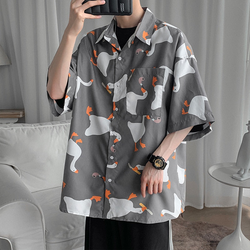 shirt men's short sleeve trend summer fashion brand ins 5-sleeve shirt loose casual camisa masculina camisas hombre