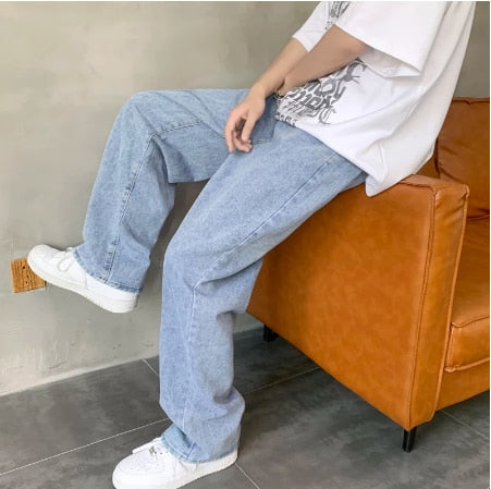 Summer thin men's fashion famous brand versatile loose straight Summer wide leg pants clothes streetwear hiphop denim New