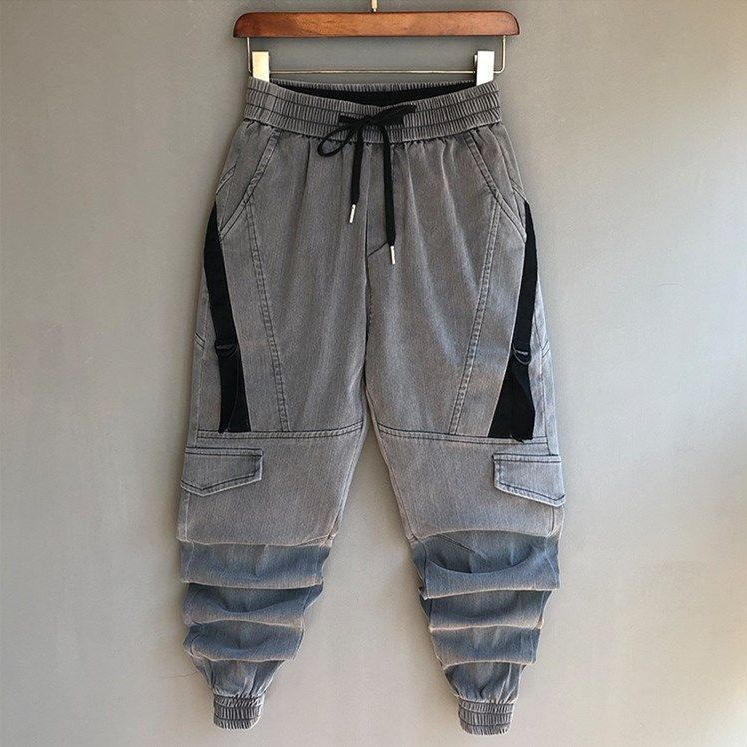 Fashion Men`s Harem Joggers Cargo Ankle Cuffed Elastic Waist Korean Design Drawstring Street Hip Hop Pants For Man