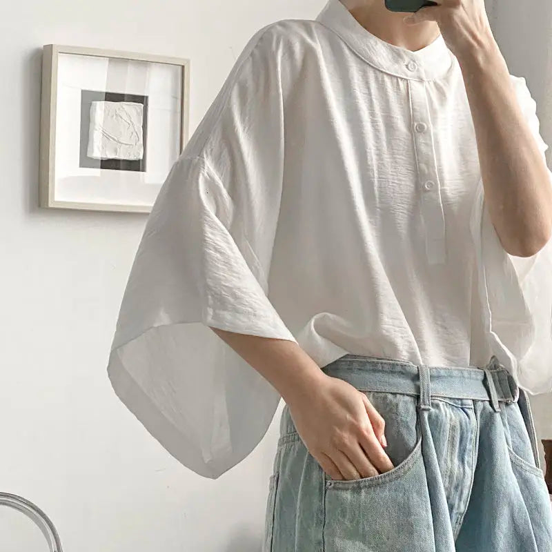 Summer Oversize Shirt Men's Fashion Black White Casual Shirt Men Streetwear Korean Loose Short Sleeve Shirts Mens Pullover Shirt