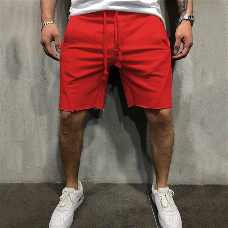 Men Shorts Wild Style Solid Color Ripped Short Pants Jogger Workout Shorts Men