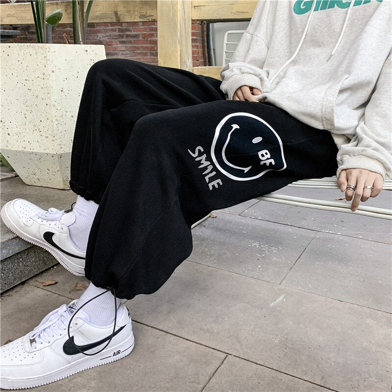 New hiphop pants in spring and autumn, men's and Korean fashion, loose wide leg drawstring leggings, leisure sports pants