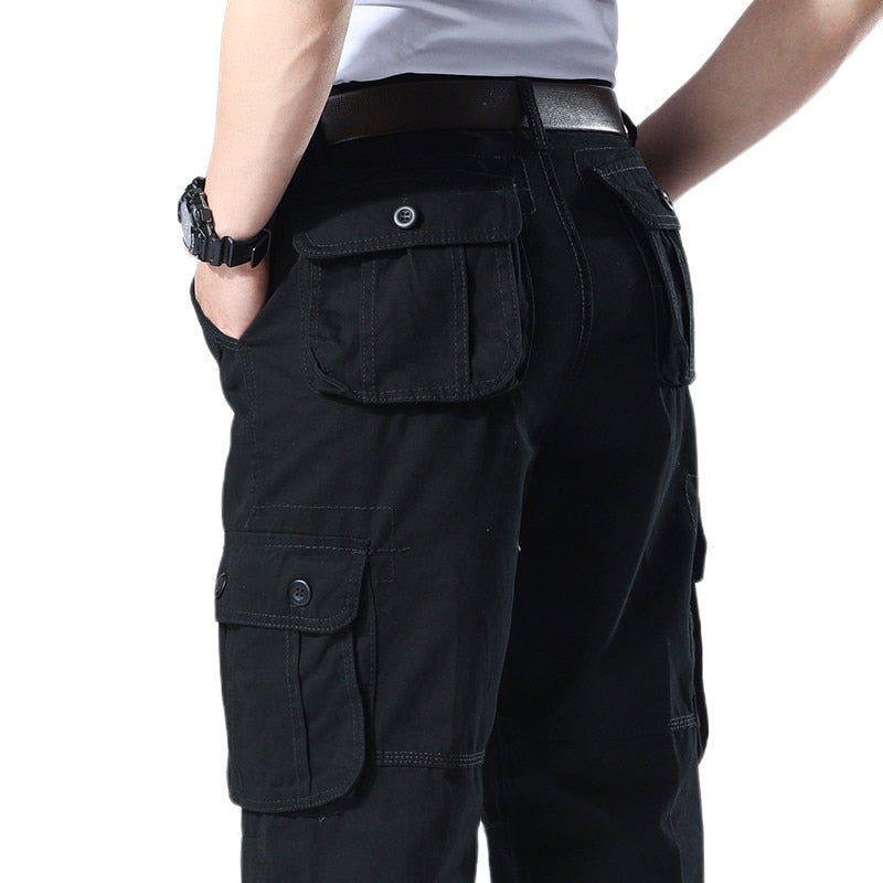 Men's Overalls Cargo Pants Casual Cotton Multi Pocket Baggy Military Army Work Pants Streetwear Straight Slacks Long Trousers