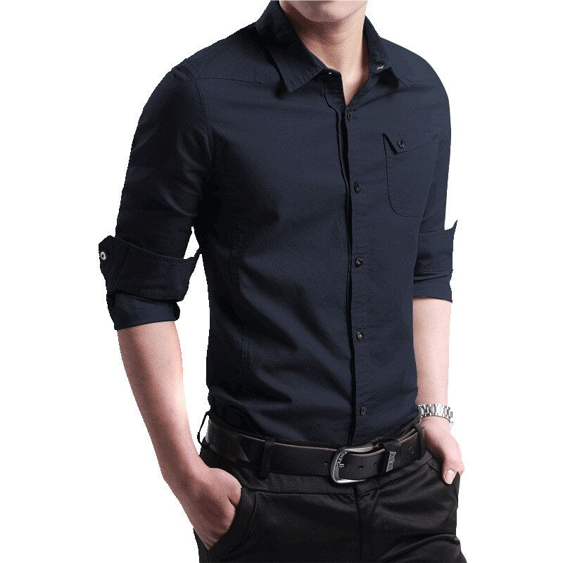 Shirts Men Long Sleeve Cotton Casual Male Blouses Streetwear Single Breasted Military Men Shirt Solid Fashion Men Clothing 2023