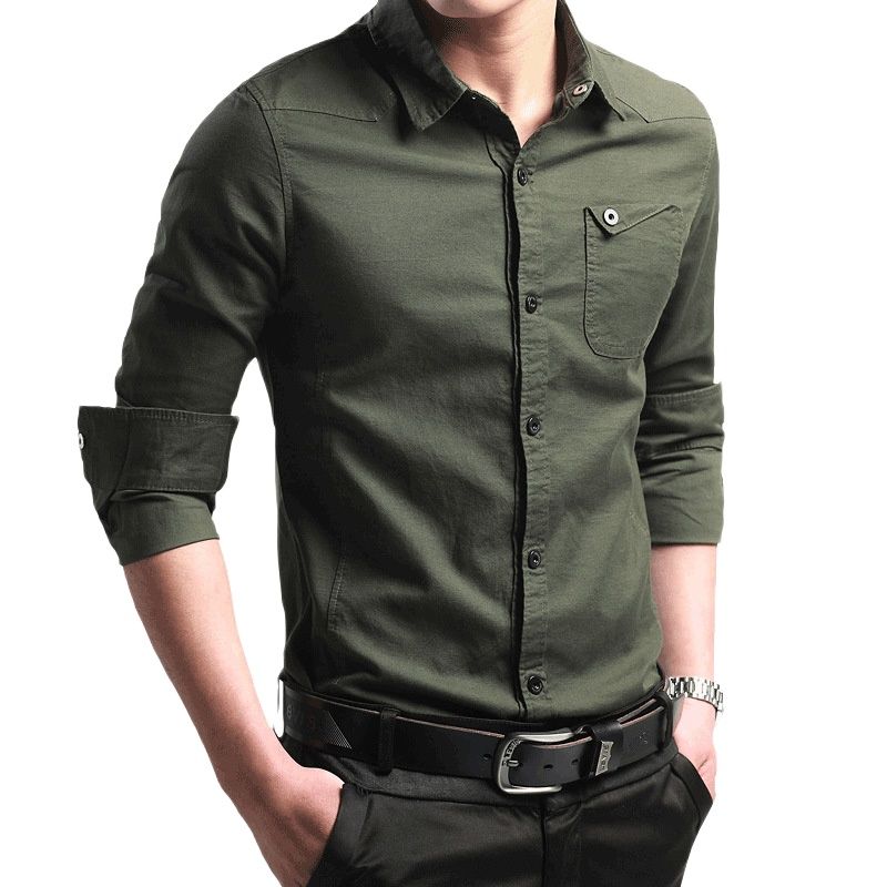 Shirts Men Long Sleeve Cotton Casual Male Blouses Streetwear Single Breasted Military Men Shirt Solid Fashion Men Clothing 2023