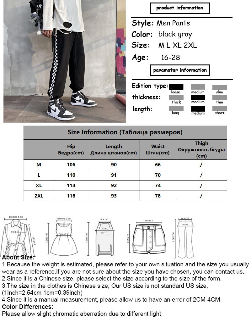 New Plaid Casual Sweatpants Men Spring Autumn High Waist Elastic Loose Trousers Men Korean Drawstring Wide Leg Pants