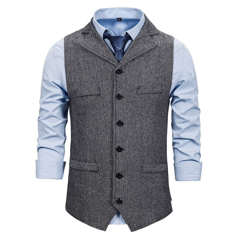 Autumn Business Vest Men's Clothing Male Lapel Casual Men Suit Vest With Pockets Vest Outerwear Chaleco Hombre