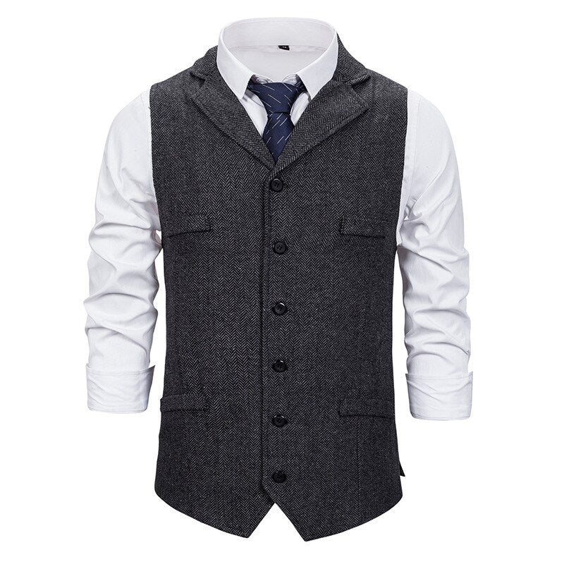 Autumn Business Vest Men's Clothing Male Lapel Casual Men Suit Vest With Pockets Vest Outerwear Chaleco Hombre