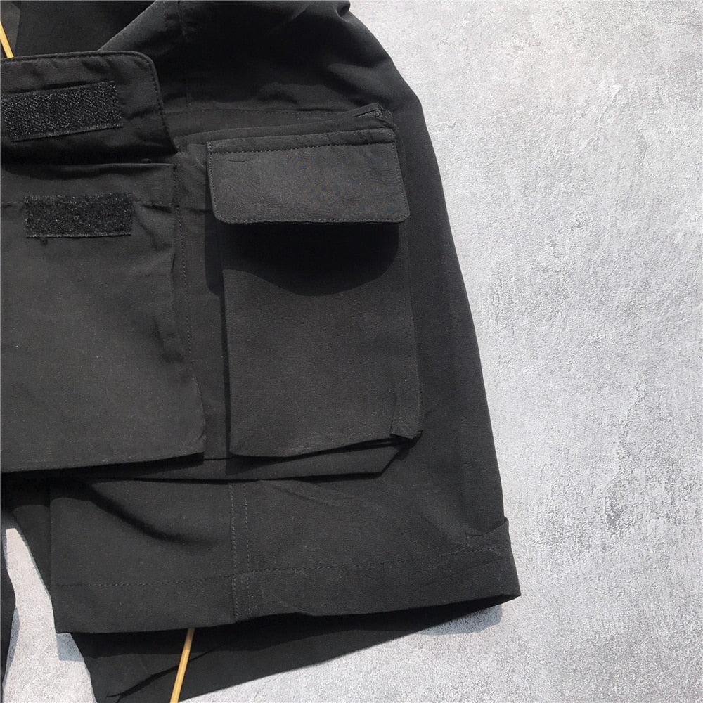 Summer Black Military Cargo Jogger Men Loose Fit Drawstring Sweat Short Streetwear Nine-Pocket Styling