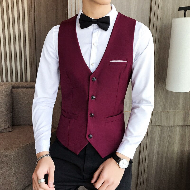 men's suit vest blue classic solid man dress vest korean slim fit business casual waist coat for men work men vests