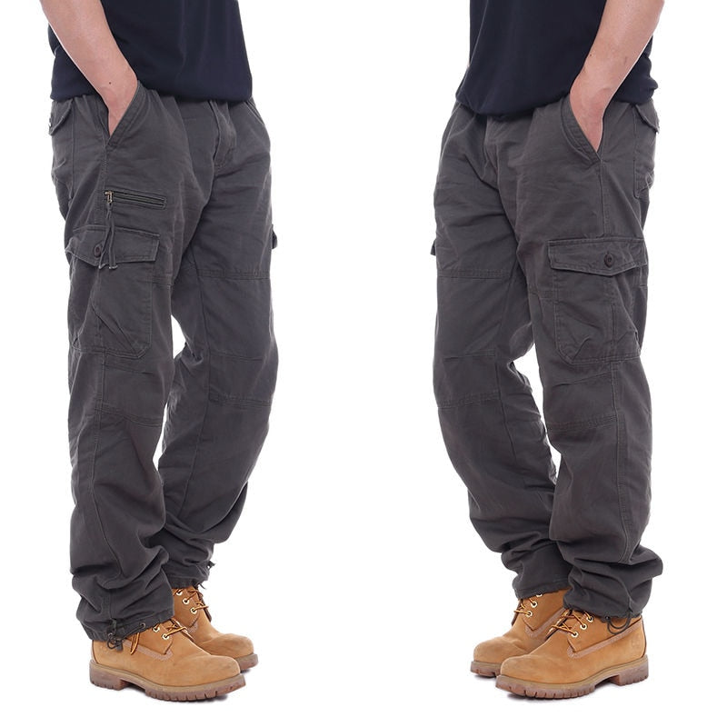 Cotton Cargo Pants Men Overalls Army Military Style Tactical Workout Straight Trousers Outwear Casual Multi Pocket Baggy Pants