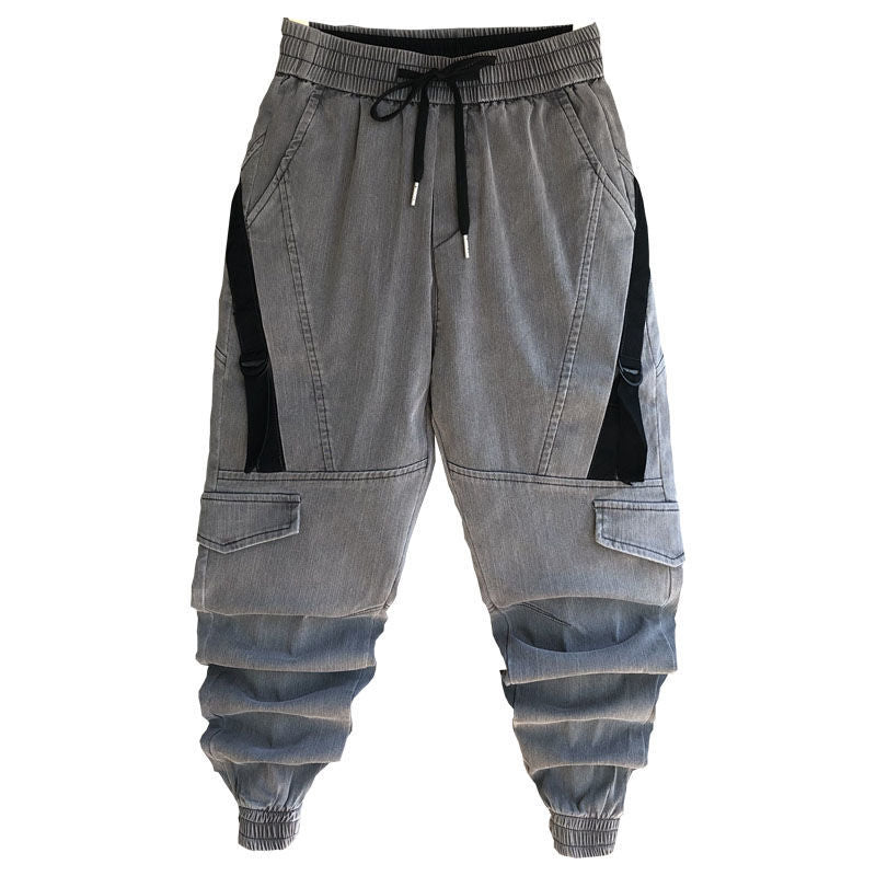 Fashion Men`s Harem Joggers Cargo Ankle Cuffed Elastic Waist Korean Design Drawstring Street Hip Hop Pants For Man