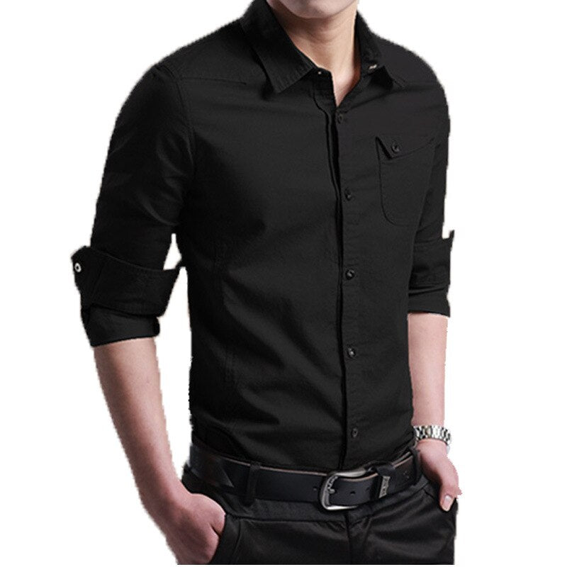 Shirts Men Long Sleeve Cotton Casual Male Blouses Streetwear Single Breasted Military Men Shirt Solid Fashion Men Clothing 2023