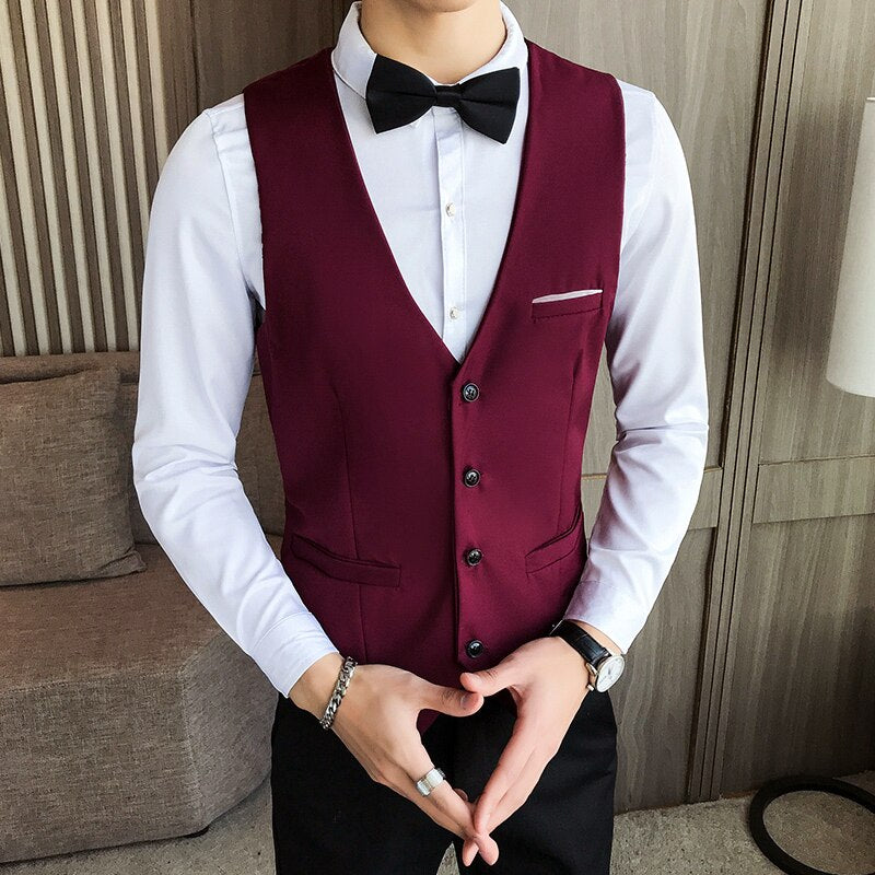 men's suit vest blue classic solid man dress vest korean slim fit business casual waist coat for men work men vests