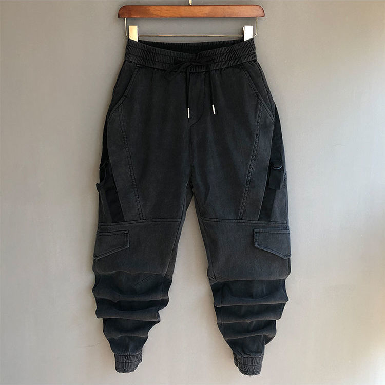 Fashion Men`s Harem Joggers Cargo Ankle Cuffed Elastic Waist Korean Design Drawstring Street Hip Hop Pants For Man