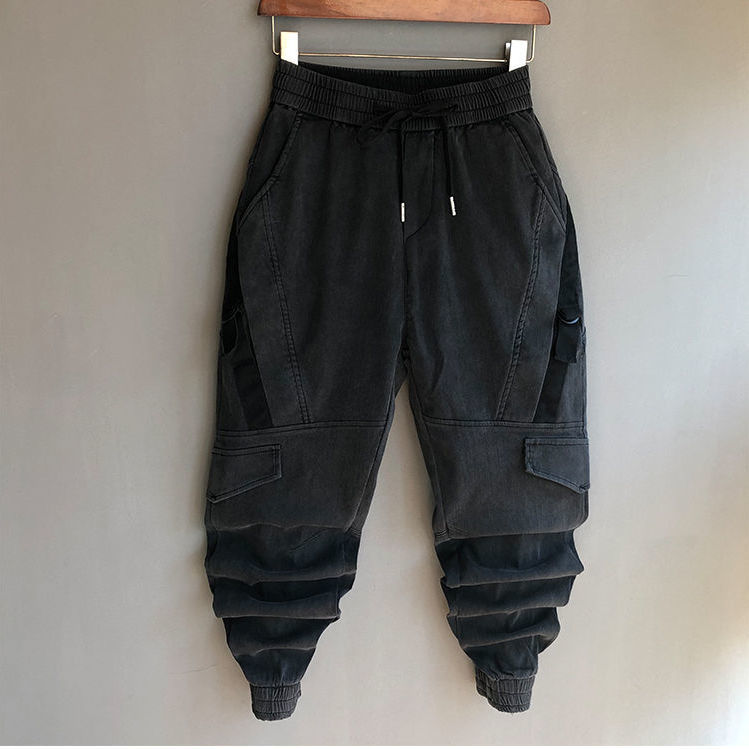 Fashion Men`s Harem Joggers Cargo Ankle Cuffed Elastic Waist Korean Design Drawstring Street Hip Hop Pants For Man