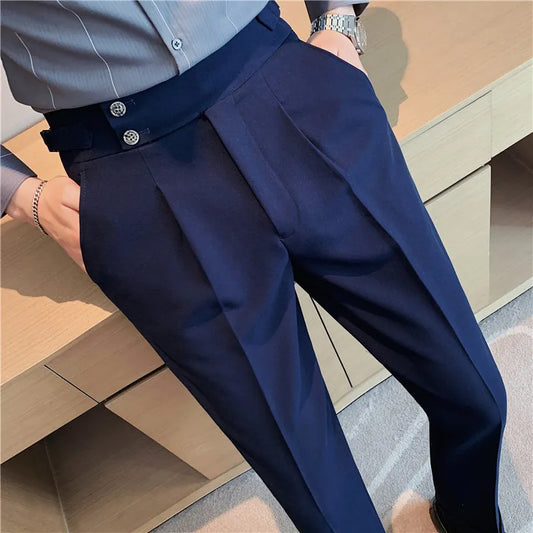 Foruwish - High Quality Business Casual Draped High-waist Trousers Men Solid Color Formal Pants Male Formal Office Social Suit Pants