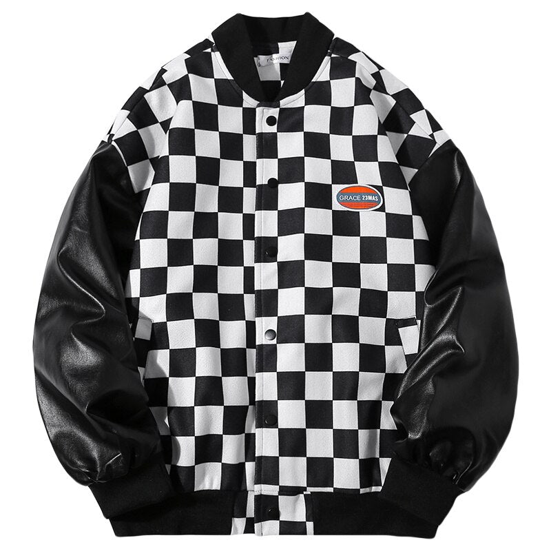 American checkerboard stitching Baseball Jacket, men's fashion brand loose BF versatile casual jacket jaket men mens clothing