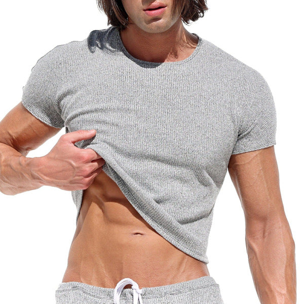 Men's Solid Color Short Round Neck T-shirt