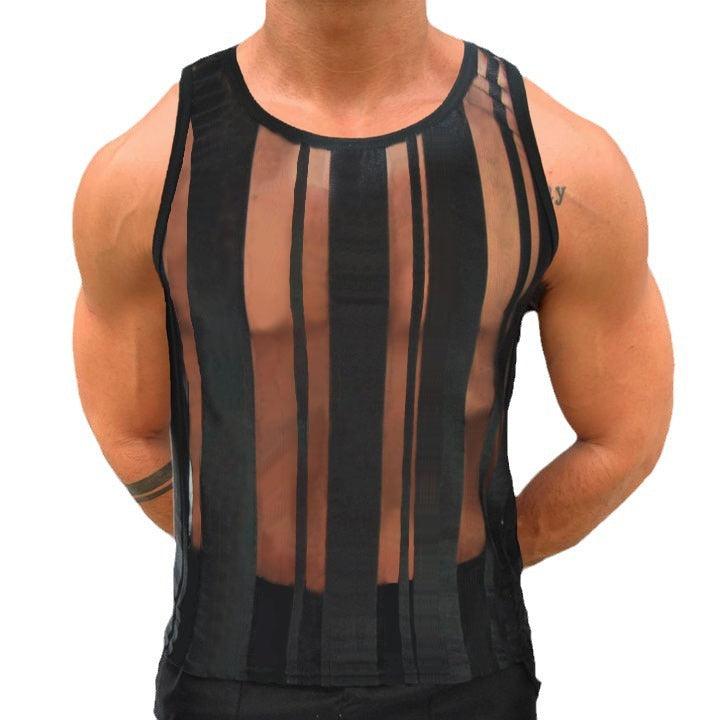 Summer Men's Vertical Mesh Sexy See-through Vest