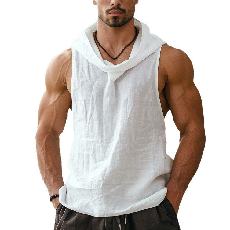 Large Size Men's Summer Leisure Outdoor Entertainment Solid Color Breathable Sleeveless Hooded Vest