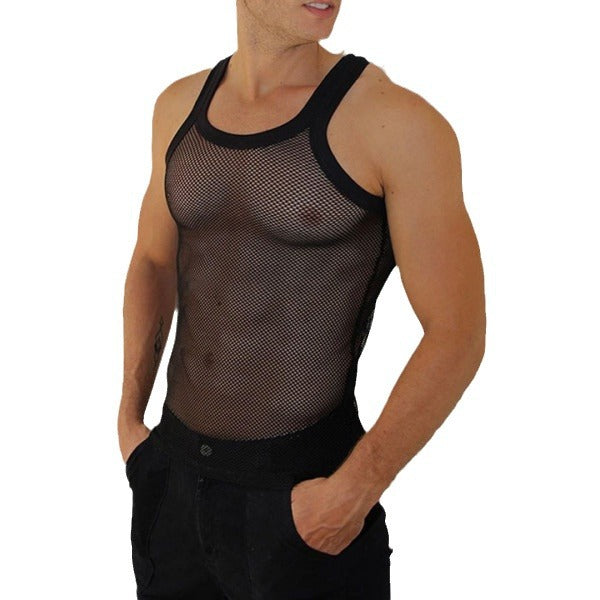 Large Size Tight Men's Summer Cool Breathable Sexy Muscle Show Body Mesh Sleeveless Vest