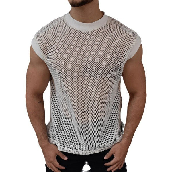 summer men's transparent sexy mesh sleeveless vest