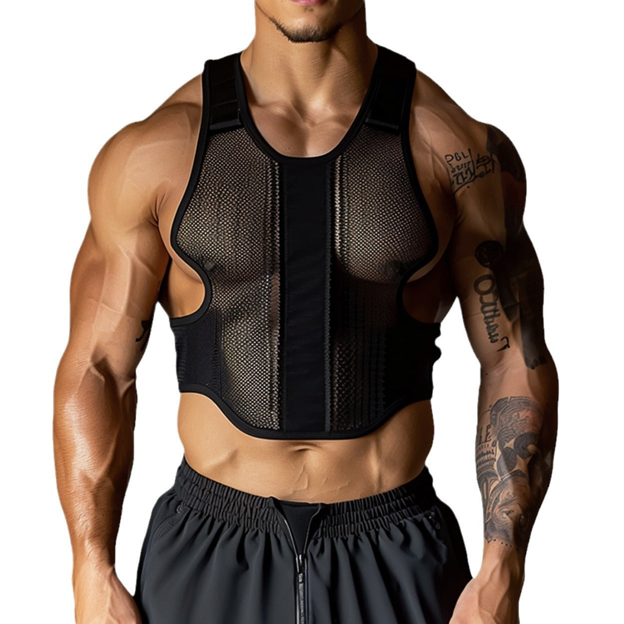 Summer Men's Transparent Mesh Muscle Fitness Sleeve Vest