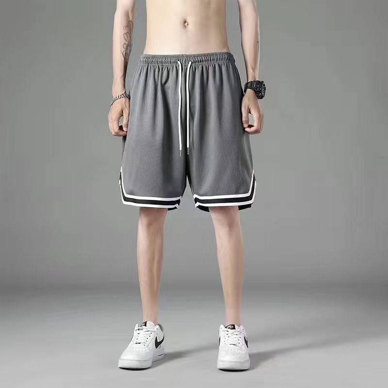 Summer Casual Men's Drawstring Versatile Cool Boys Loose Shorts Pant Student Sport Solid Patchwork Stripes Soft Breathable Split