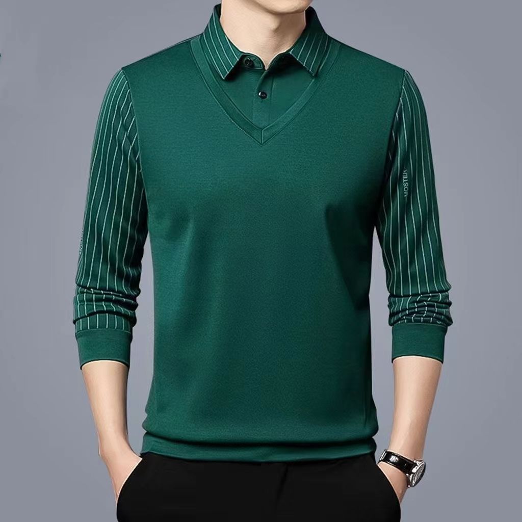 Business Casual Thin Slim Men Polo Shirt Spring Autumn New Button Lapel Striped Long Sleeve 2022 Fashion Korean Clothing Tops