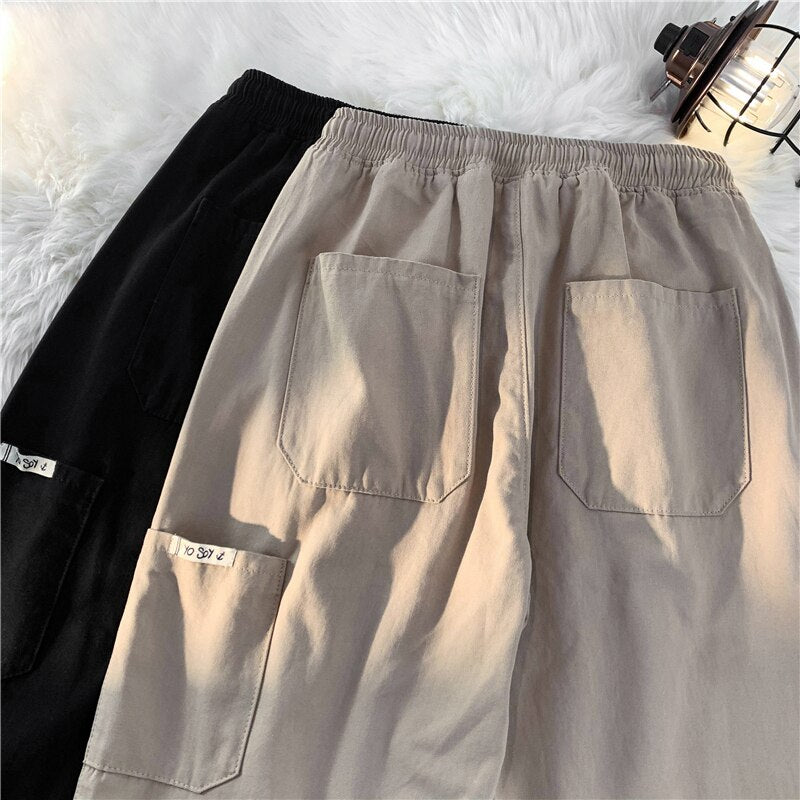 2023 Spring Summer New Men's Solid Color Straight Wide Leg Pants Korean Fashion Casual Elastic Waist Baggy Trousers Male Khaki